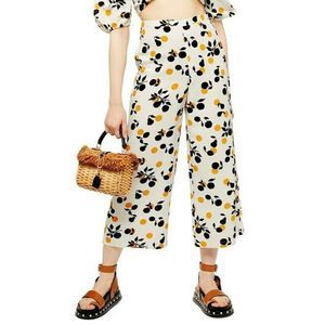 Topshop Frida Crop Wide Leg Trousers Fruit Linen